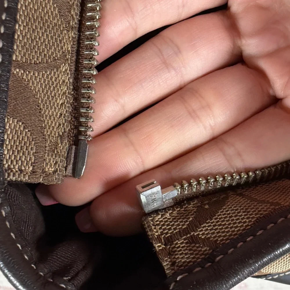 Y2K Coach Signature Jacquard Leather Trim Shoulder Bag Brown Tote C06S-6042 - Picture 6 of 7